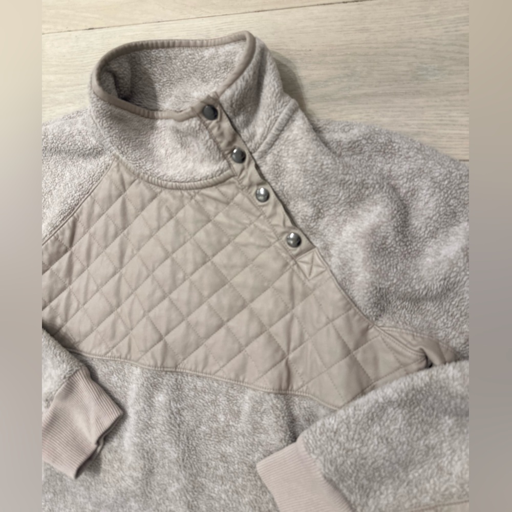 Abercrombie & Fitch Asymmetrical Fleece Light Brown Quilted Jacket Sweater Large